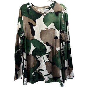 Chicos Women's Top Size XL Green Brown Beige Long Sleeve Stretch Pullover